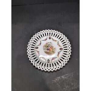 Viennese Lace Porcelain Plate, Scalloped Gold Edge, Germany Plate Pierced Design